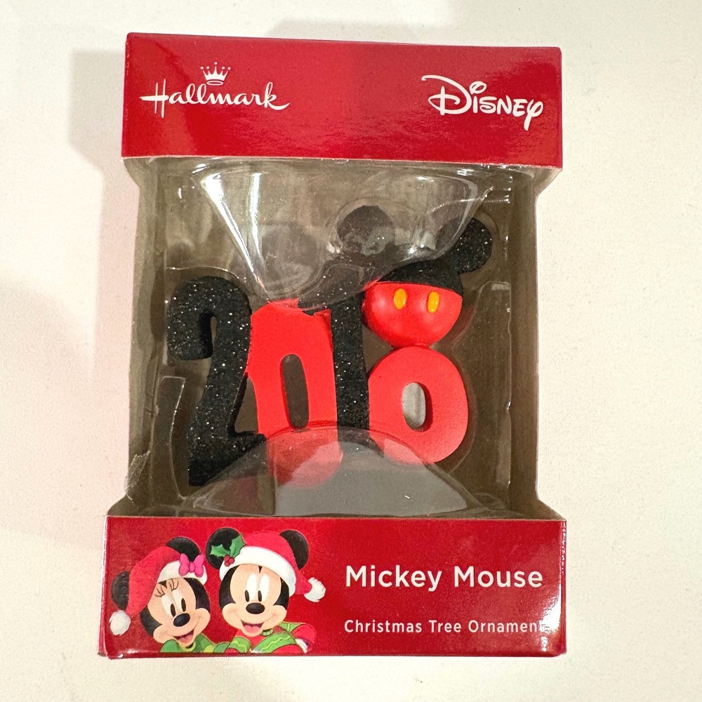 Disney Hallmark Mickey Mouse 2018 Christmas Tree Ornament Red Black Glitter NEW